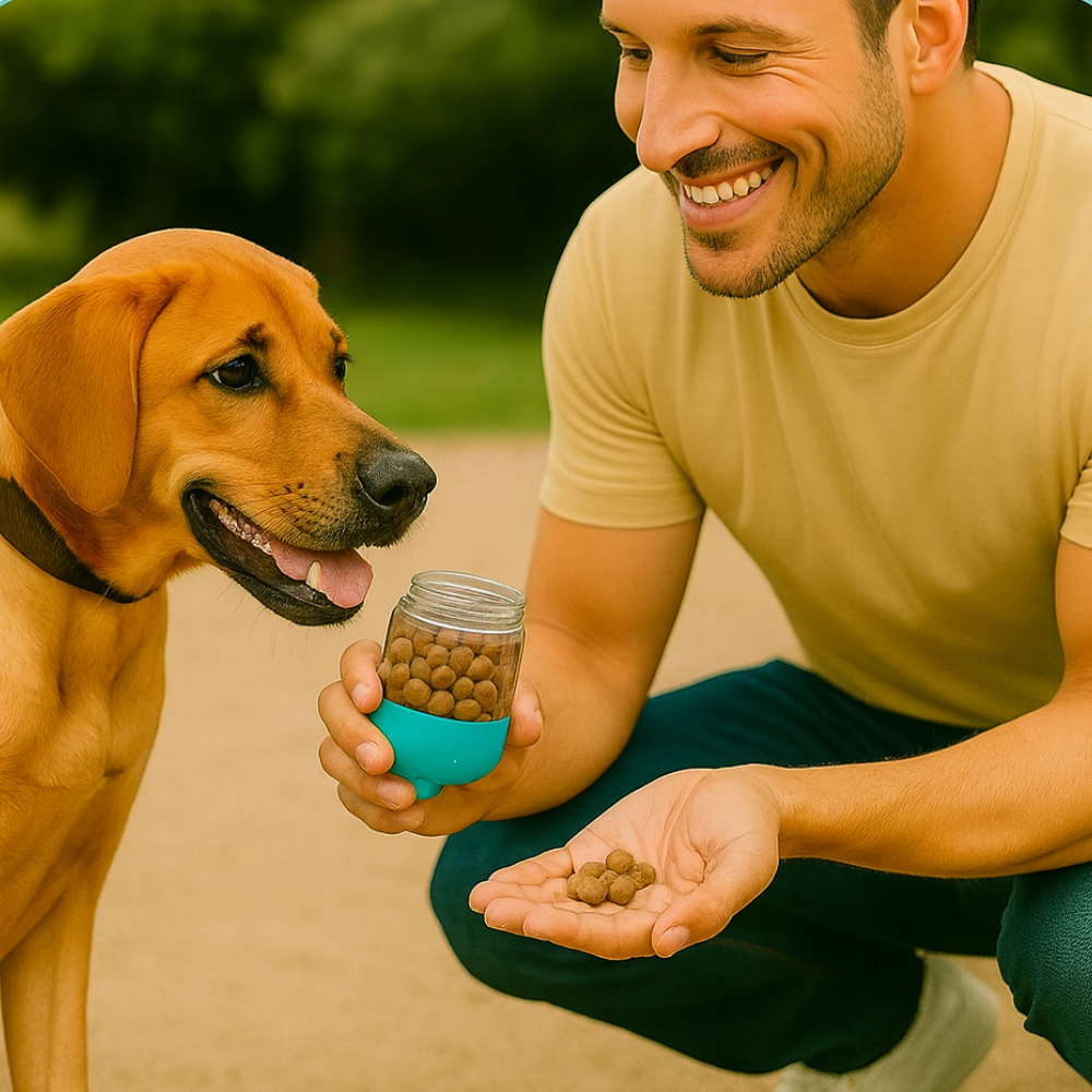 Botella Dispensadora 3 en 1 para Mascotas (Agua, Comida y Bolsas en un sólo accesorio)