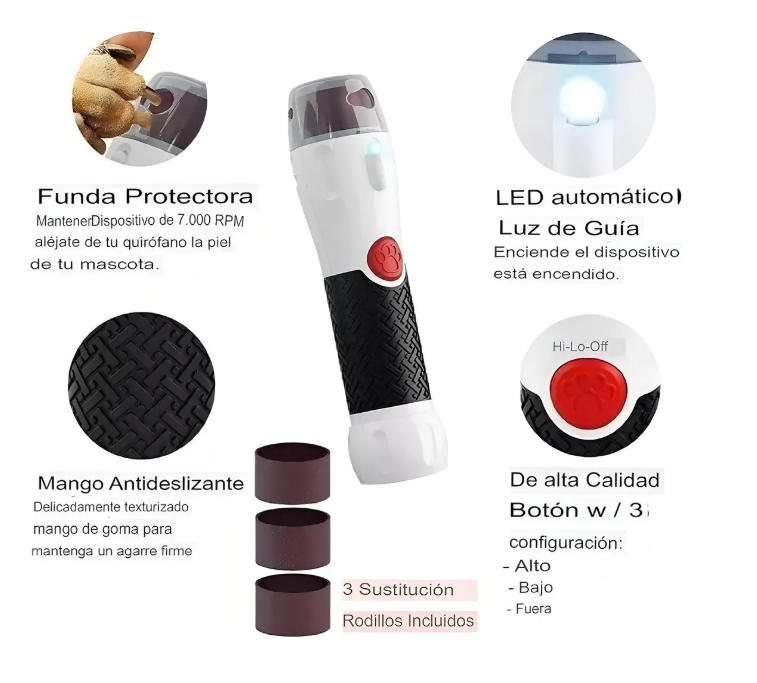 Lima Eléctrica + Cortauñas para Mascotas 🐾 | Recargable, Silenciosa y Precisa