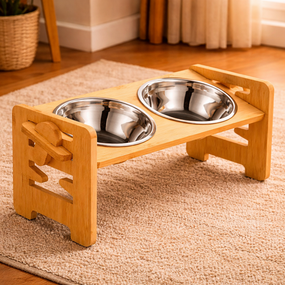 Comedero Elevado con Doble Plato Inoxidable