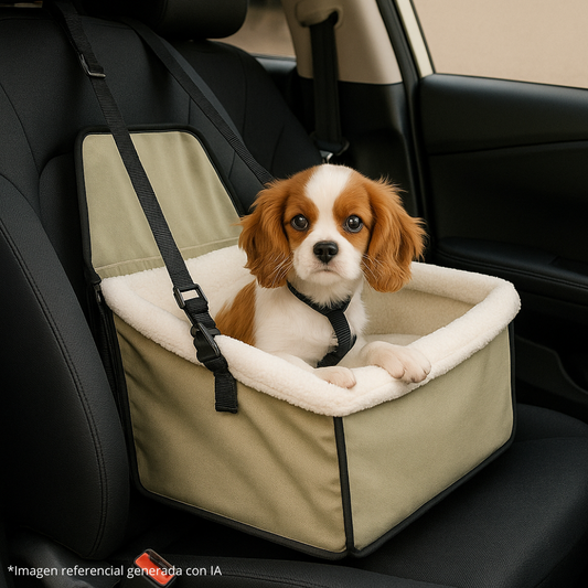 Asiento de Auto para Mascotas 🐶 con Manta Polar y Correa de Seguridad