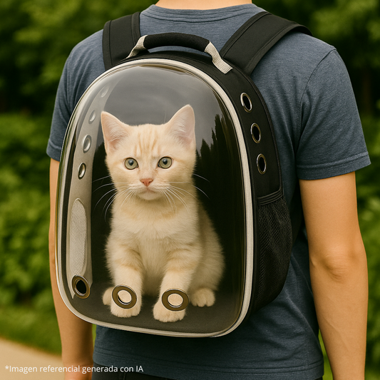 Mochila Espacial para Mascotas 🚀 – Transporte Seguro, Ventilado y con Vista Panorámica