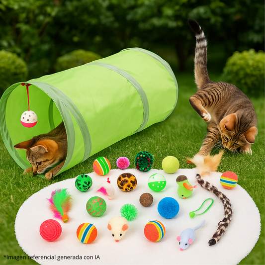 Set 21 Juguetes Interactivos + Túnel para Gato (Surtido Antiestrés)