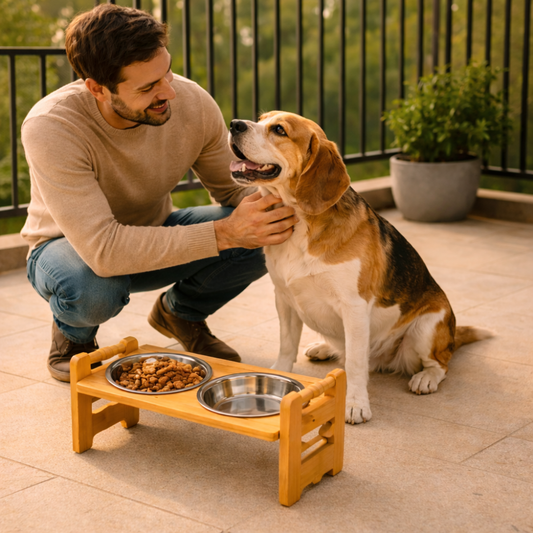 Comedero Elevado con Doble Plato Inoxidable