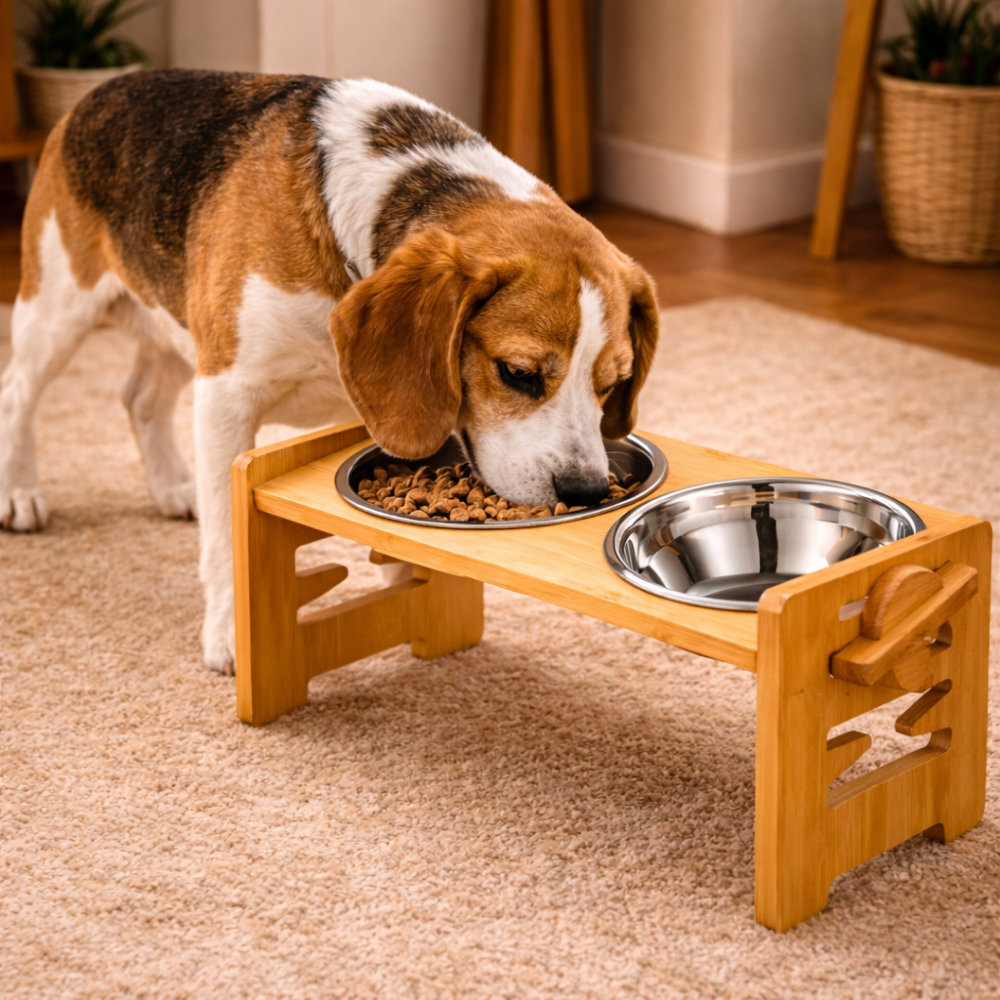 Comedero Elevado con Doble Plato Inoxidable