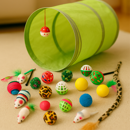 Set Antiestrés: 21 Juguetes Interactivos + Túnel para Gato